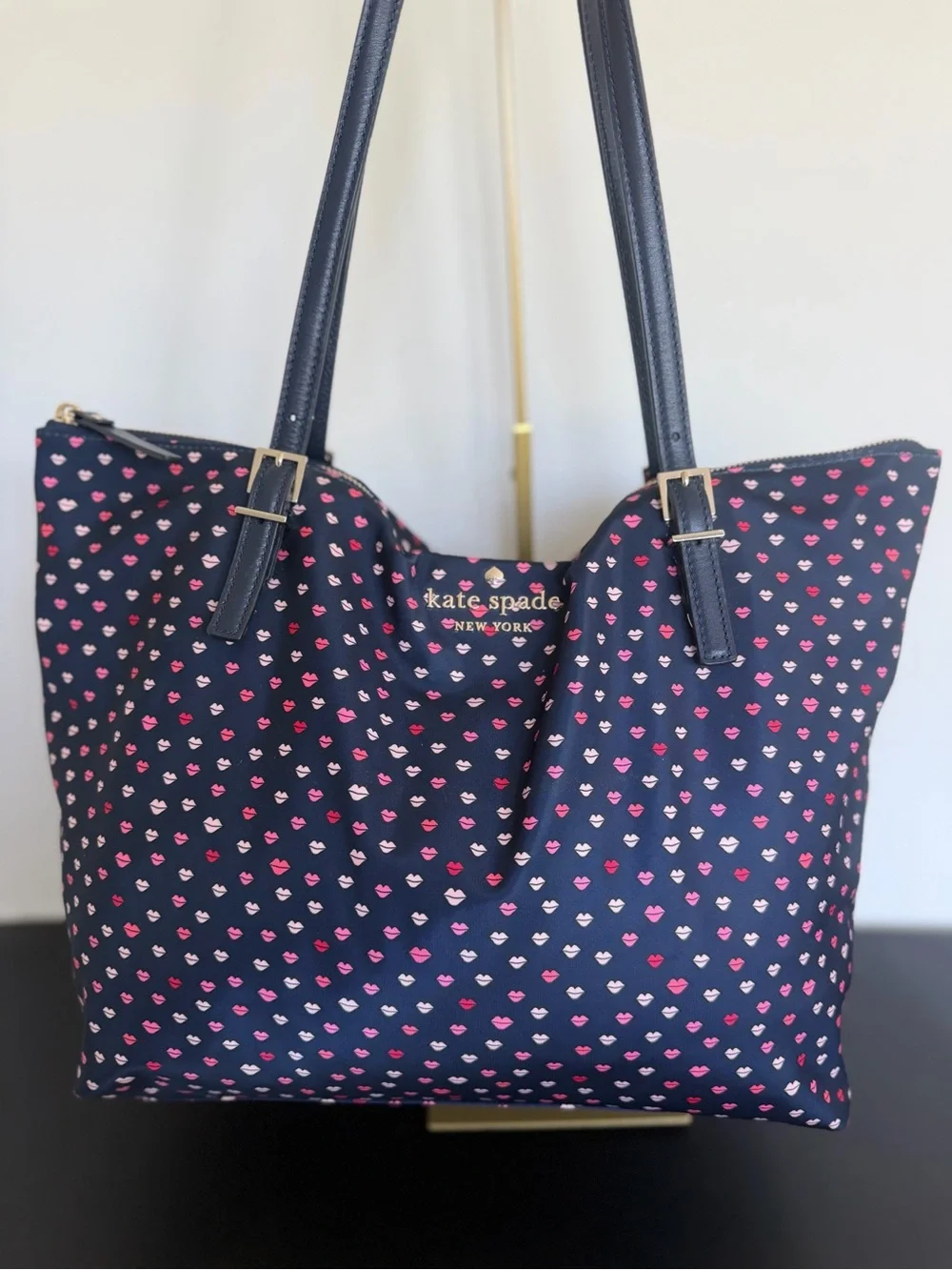 Kate Spade Watson Lane Maya Lip Print Nylon Tote Navy Multi